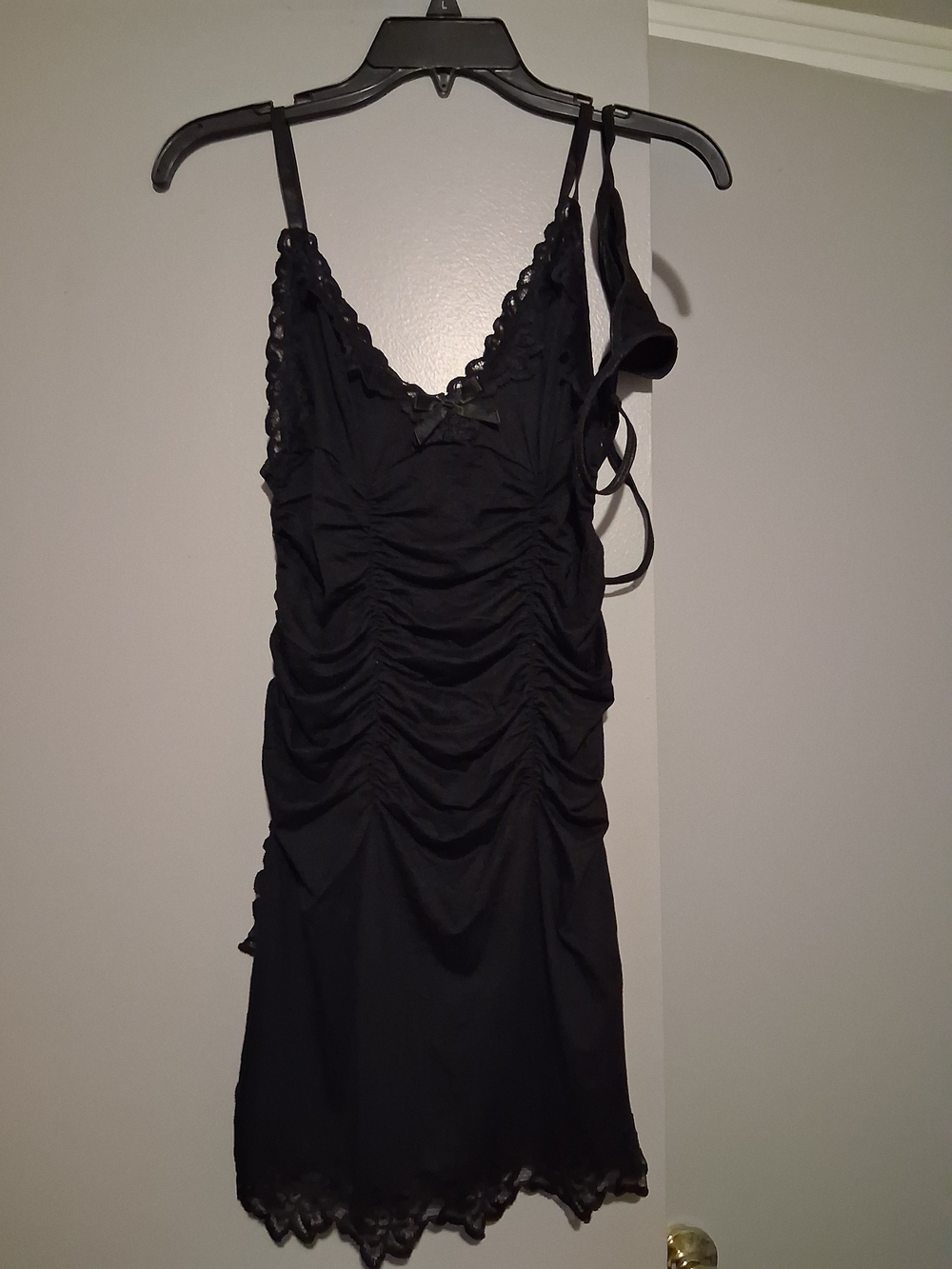 Black Lace-Trim Ruched Chemise - Women's Teddy